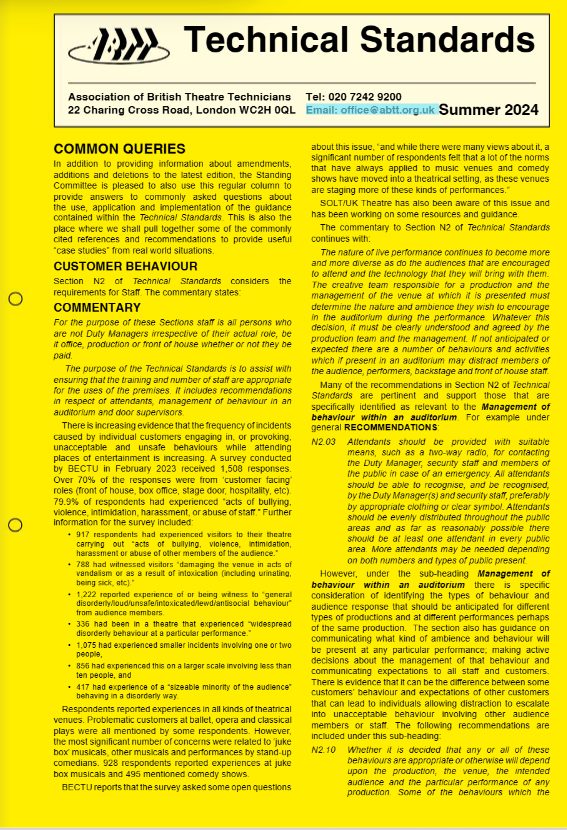 Standards Updates - Summer 2024 - Association of British Theatre ...